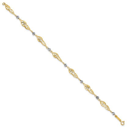 7 Inch 14K Two Tone Fancy Link Diamond-Cut Bracelet