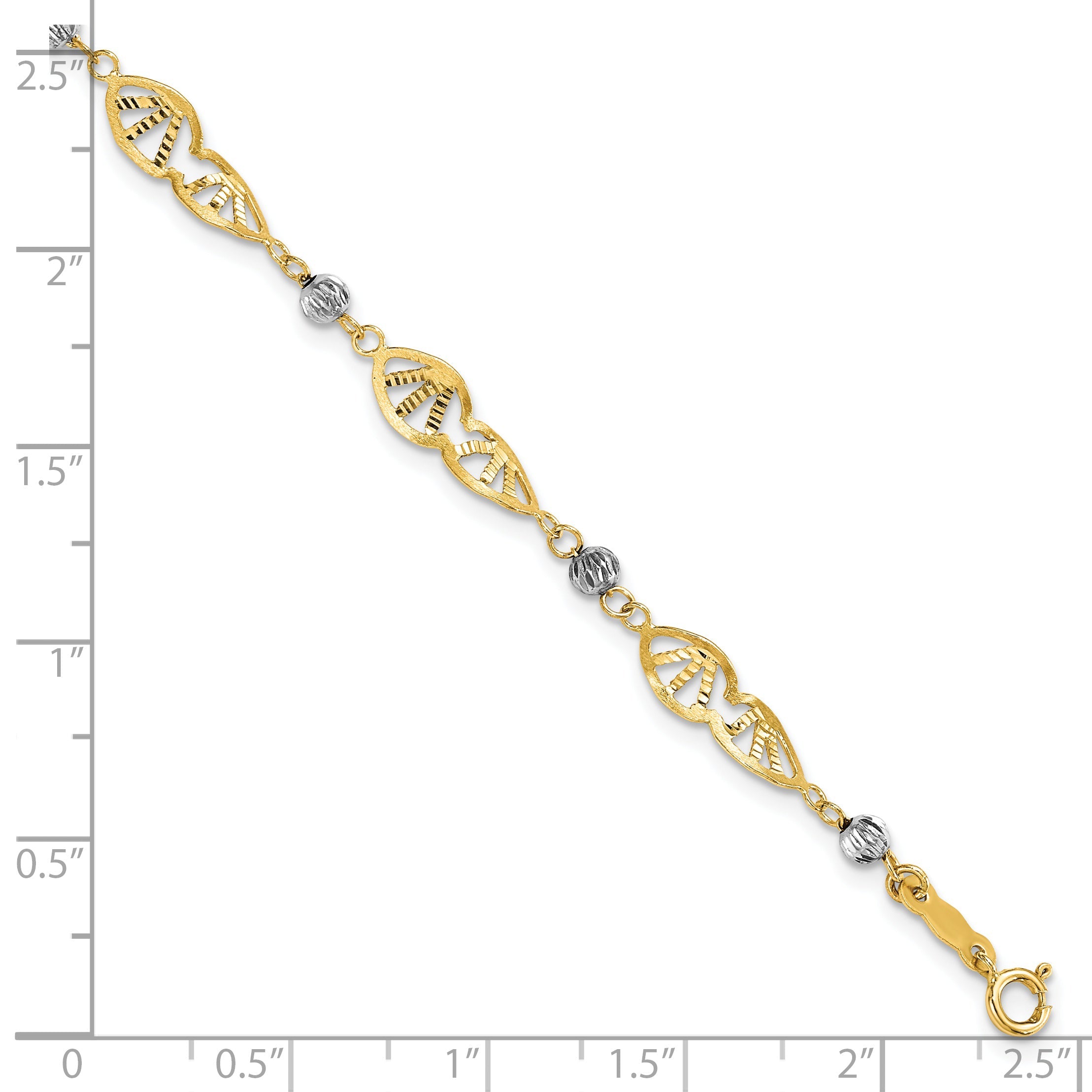 7 Inch 14K Two Tone Fancy Link Diamond-Cut Bracelet