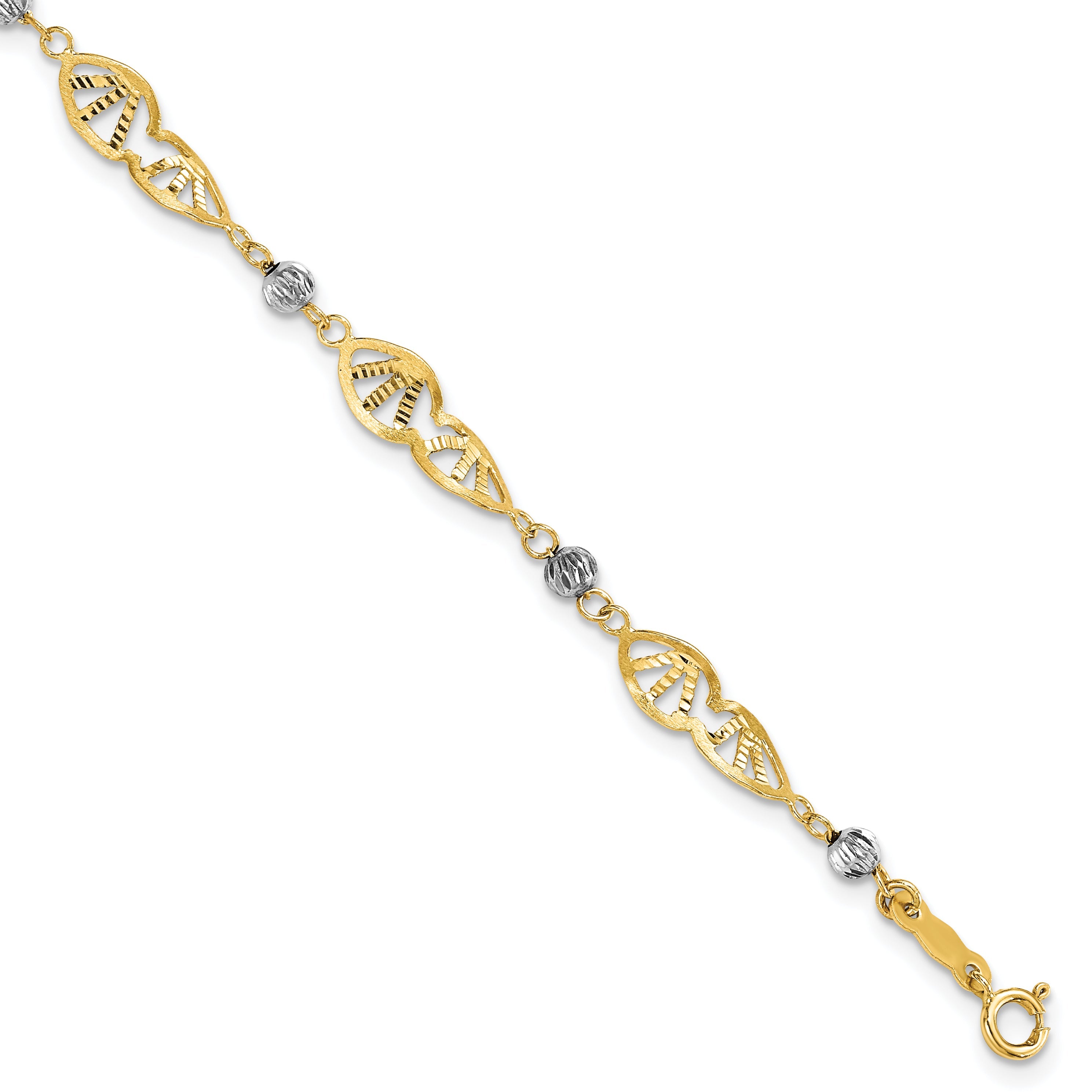 7 Inch 14K Two Tone Fancy Link Diamond-Cut Bracelet