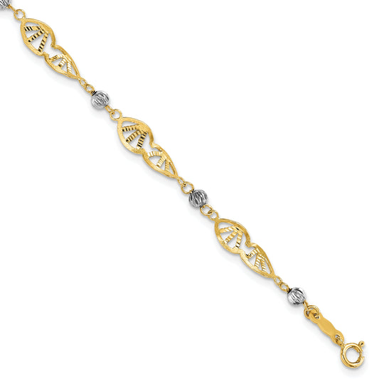 7 Inch 14K Two Tone Fancy Link Diamond-Cut Bracelet