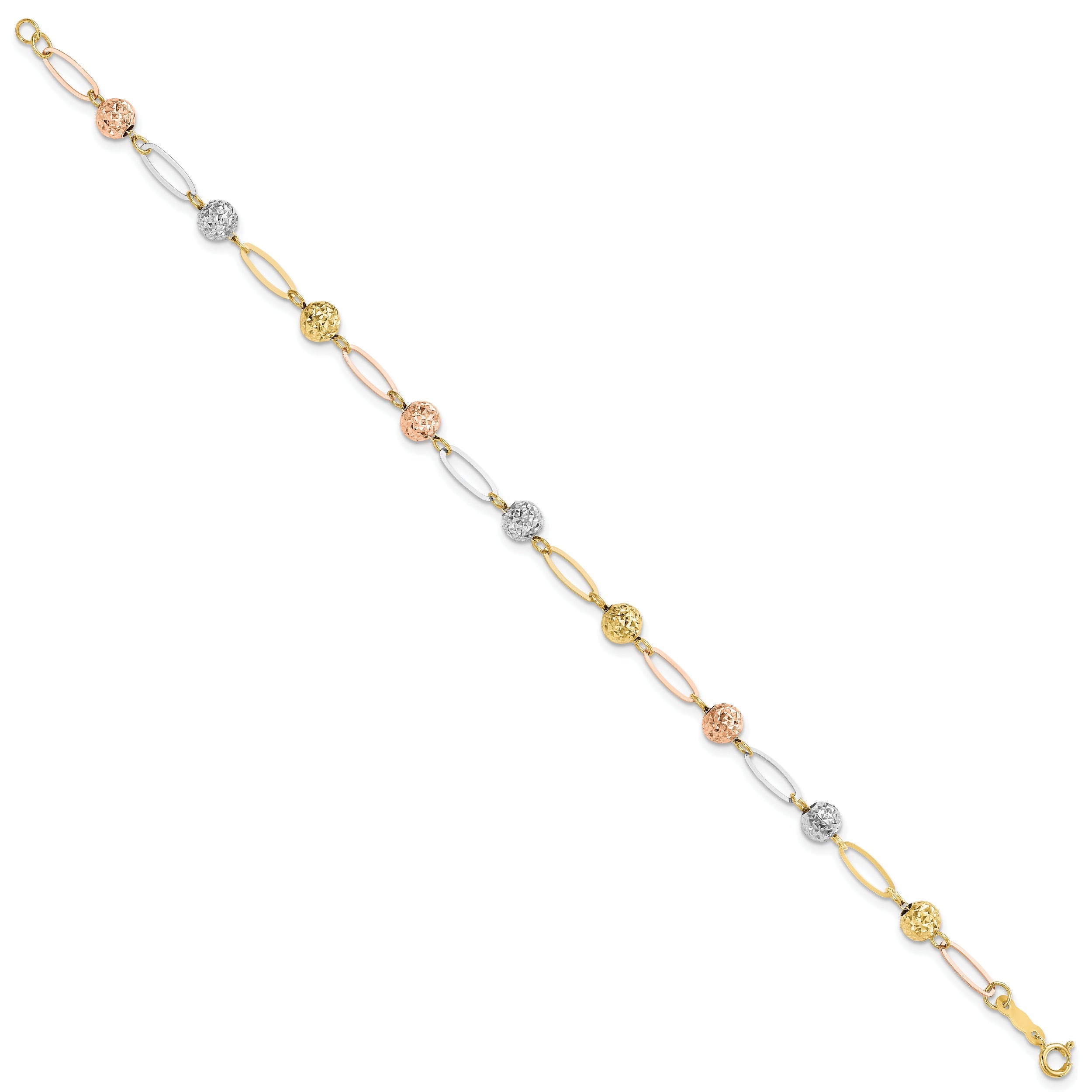 7 Inch 14K Tri-Color D/C Beads Link Bracelet