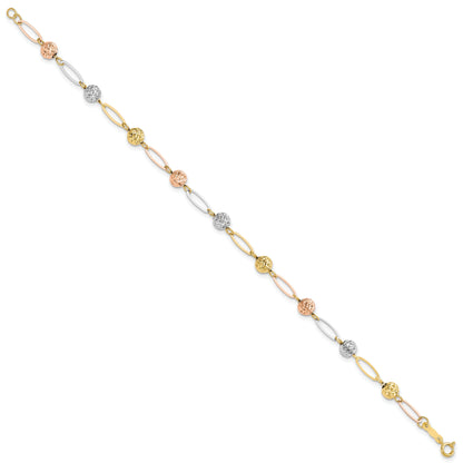 7 Inch 14K Tri-Color D/C Beads Link Bracelet