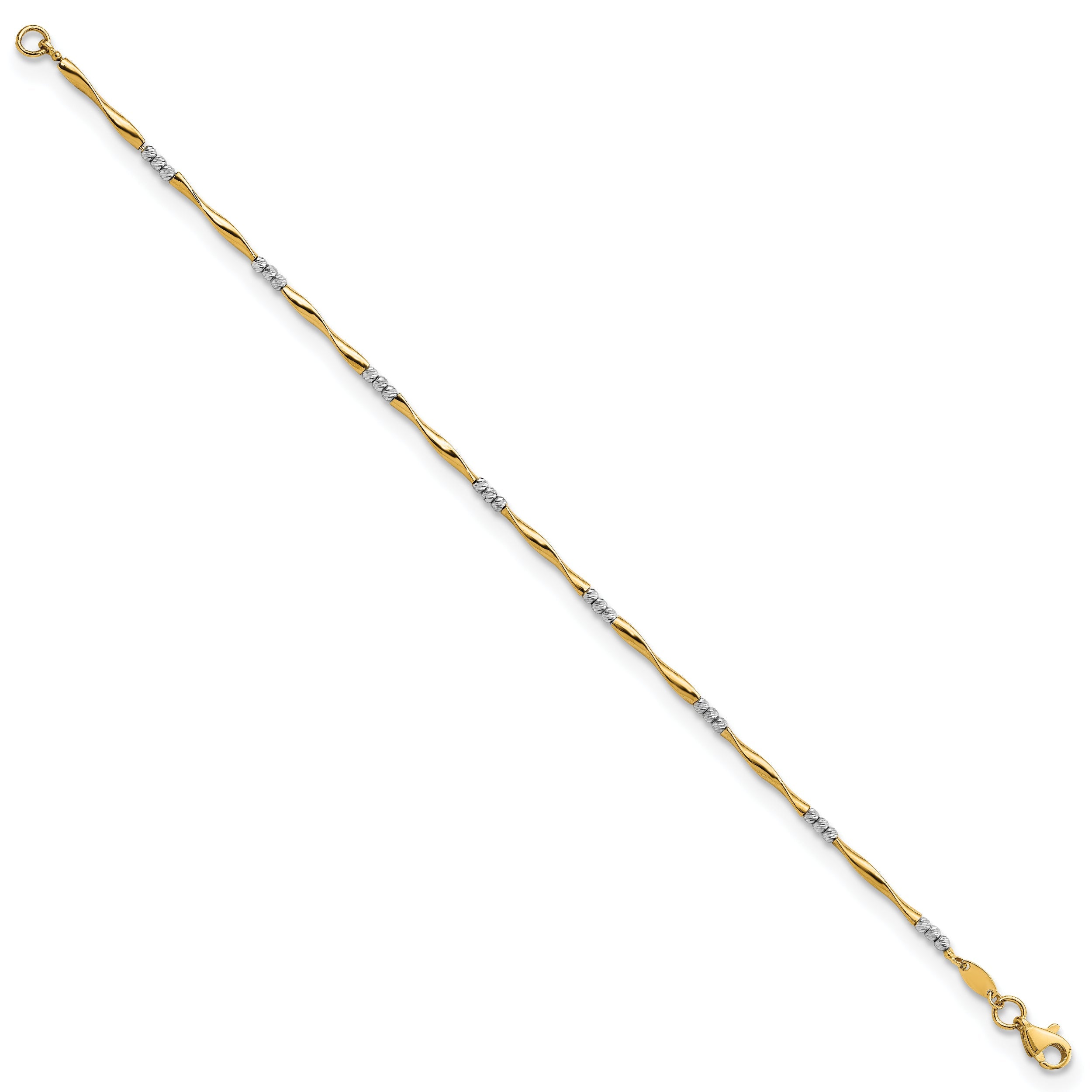 7.5 Inch 14K Two-Tone Diamond-Cut Wavy And Beaded 7.5In Bracelet