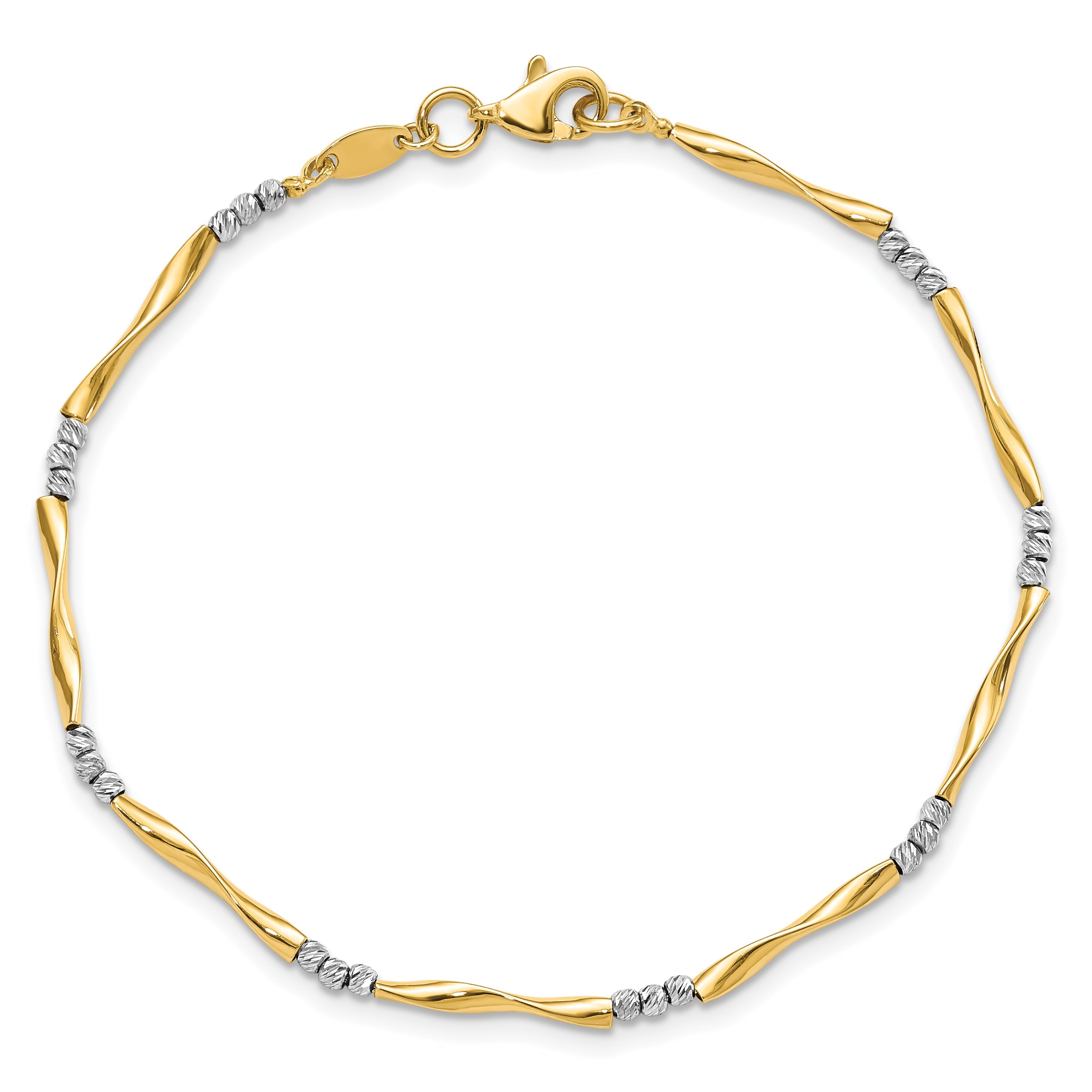 7.5 Inch 14K Two-Tone Diamond-Cut Wavy And Beaded 7.5In Bracelet
