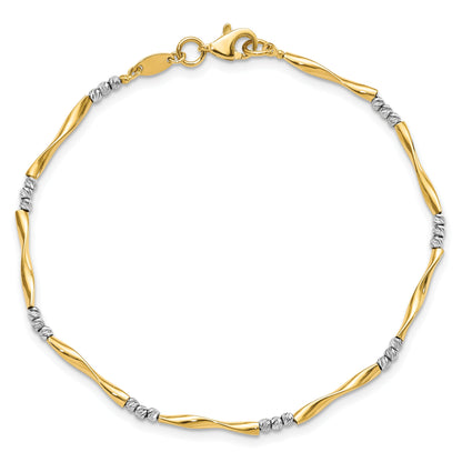 7.5 Inch 14K Two-Tone Diamond-Cut Wavy And Beaded 7.5In Bracelet