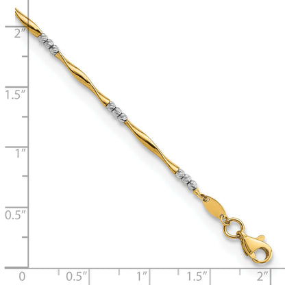 7.5 Inch 14K Two-Tone Diamond-Cut Wavy And Beaded 7.5In Bracelet