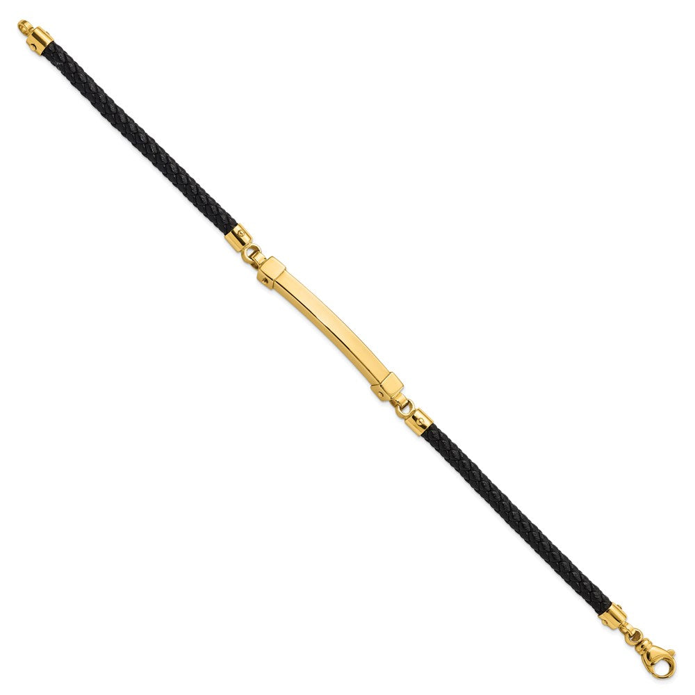 8 Inch 14K Polished Bar Leather Bracelet