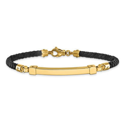 8 Inch 14K Polished Bar Leather Bracelet