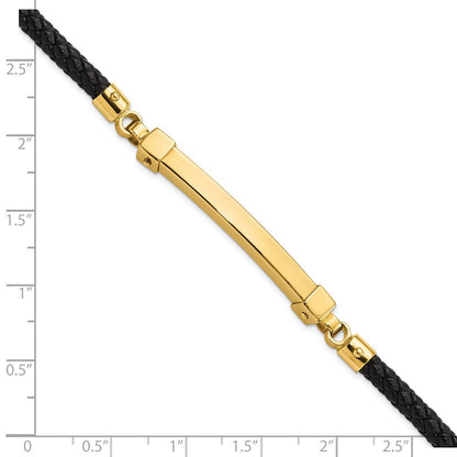 8 Inch 14K Polished Bar Leather Bracelet