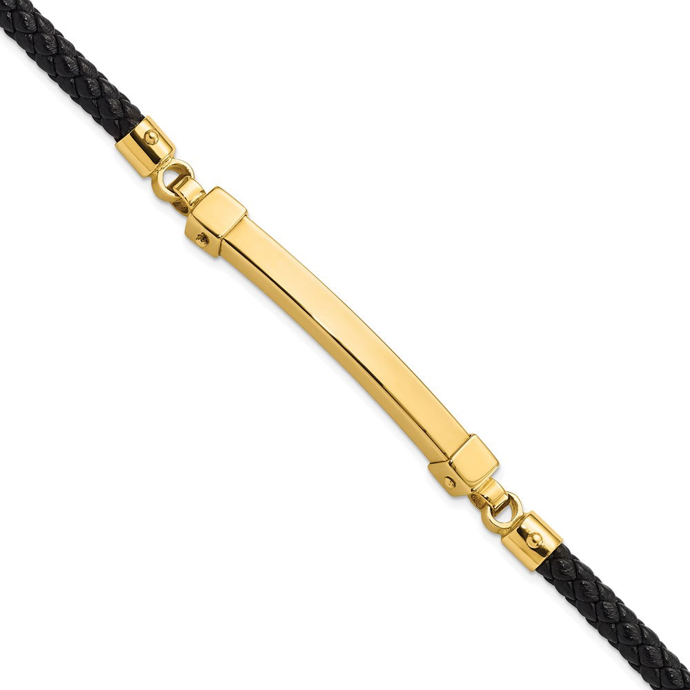 8 Inch 14K Polished Bar Leather Bracelet