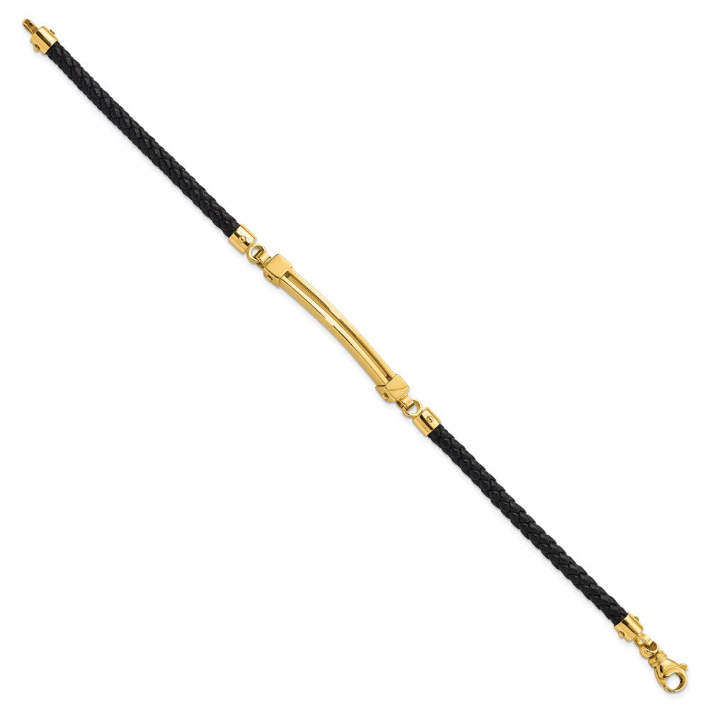 8 Inch 14K Polished Bar Leather Bracelet