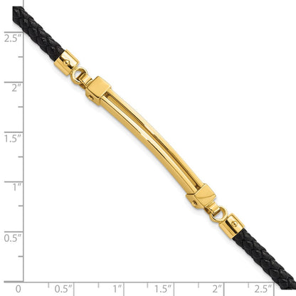 8 Inch 14K Polished Bar Leather Bracelet