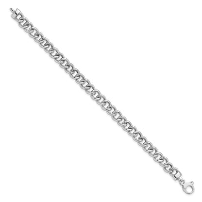 7.75 Inch 14K White Gold Polished And Textured Link Bracelet
