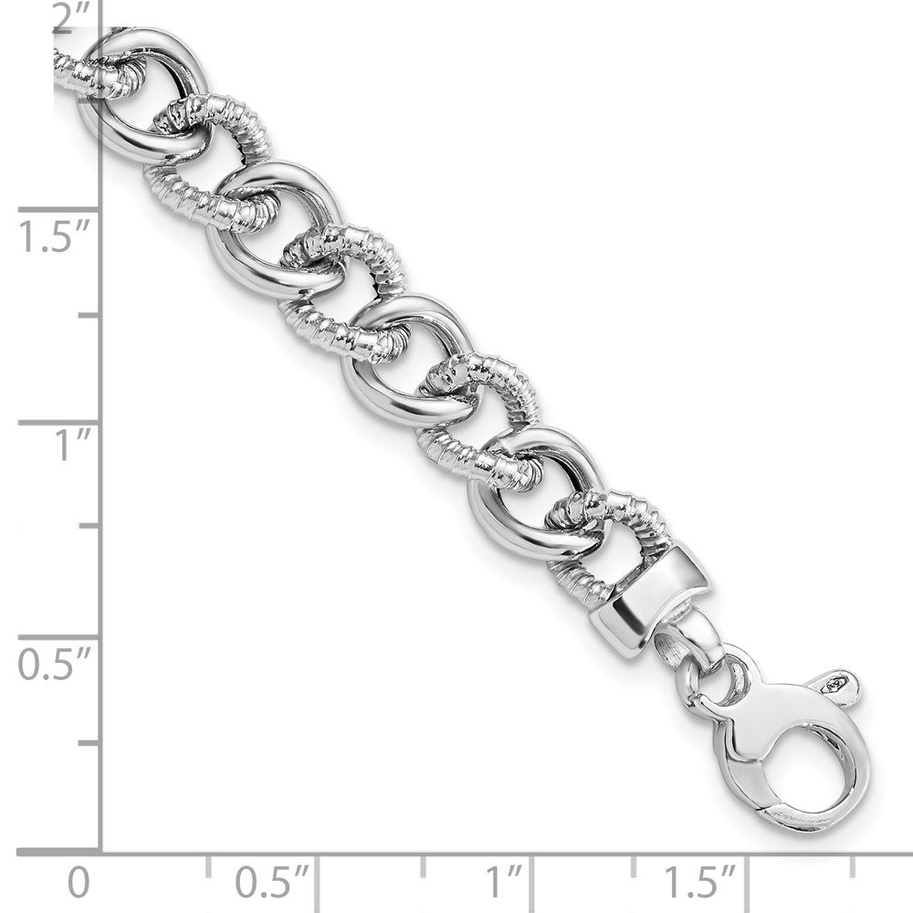 7.75 Inch 14K White Gold Polished And Textured Link Bracelet