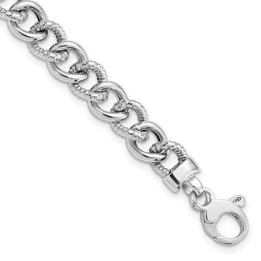 7.75 Inch 14K White Gold Polished And Textured Link Bracelet