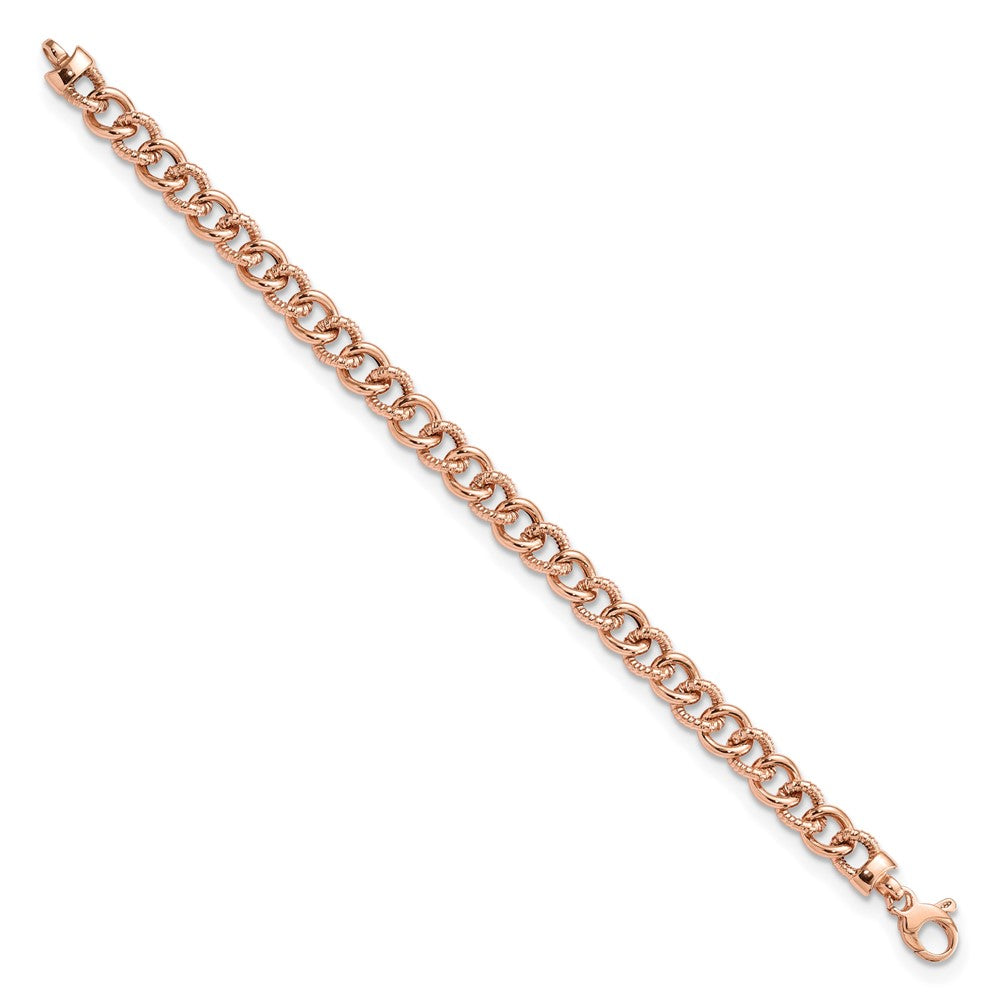 7.5 Inch 14K Rose Gold Polished And Textured Fancy Link Bracelet