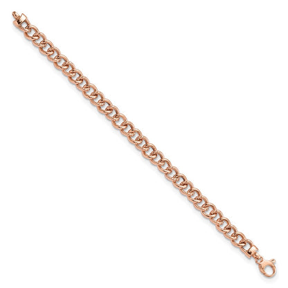 7.5 Inch 14K Rose Gold Polished And Textured Fancy Link Bracelet