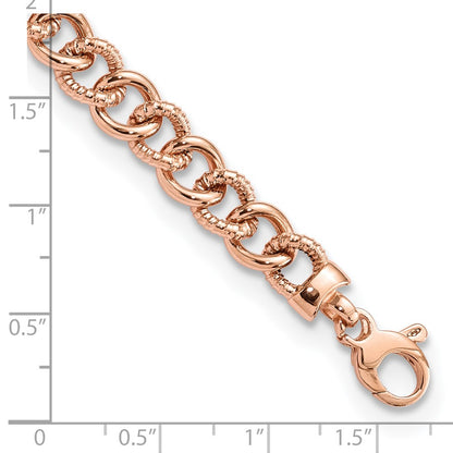 7.5 Inch 14K Rose Gold Polished And Textured Fancy Link Bracelet