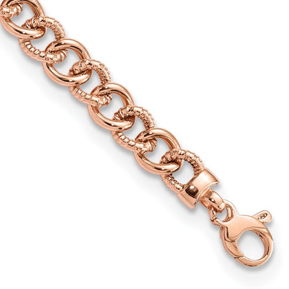 7.5 Inch 14K Rose Gold Polished And Textured Fancy Link Bracelet