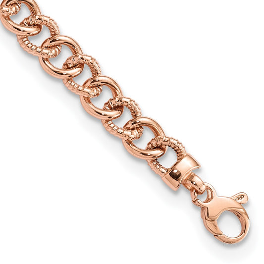 7.5 Inch 14K Rose Gold Polished And Textured Fancy Link Bracelet