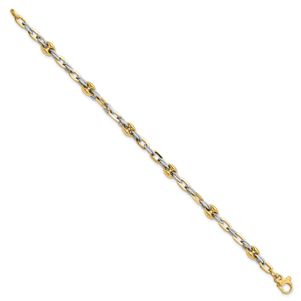 7.5 Inch 14K Two-Tone Textured Double Fancy Link Bracelet