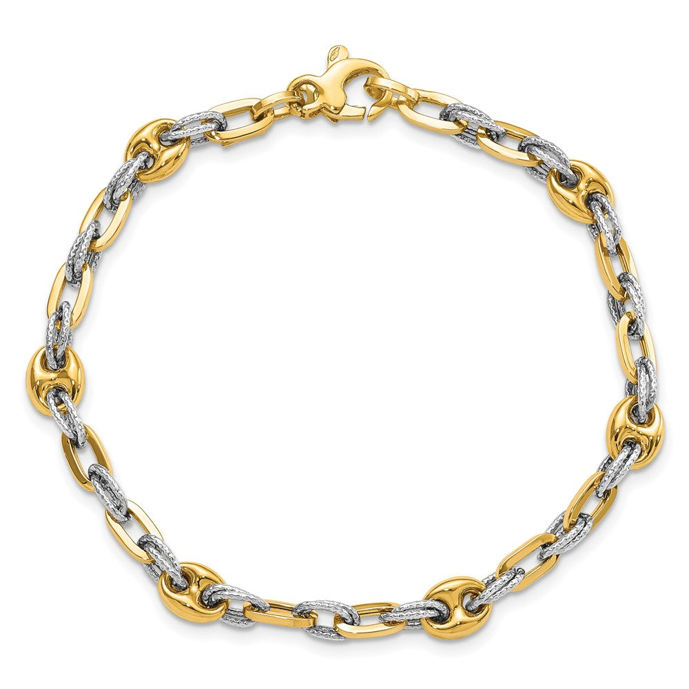 7.5 Inch 14K Two-Tone Textured Double Fancy Link Bracelet