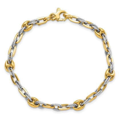 7.5 Inch 14K Two-Tone Textured Double Fancy Link Bracelet