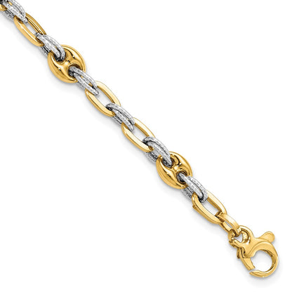 7.5 Inch 14K Two-Tone Textured Double Fancy Link Bracelet