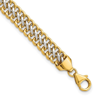 8 Inch 14K & White Rhodium Polished Fancy Link Bracelet