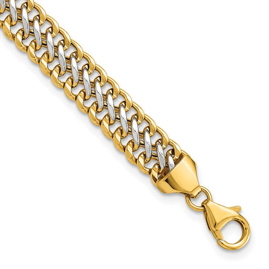 8 Inch 14K & White Rhodium Polished Fancy Link Bracelet