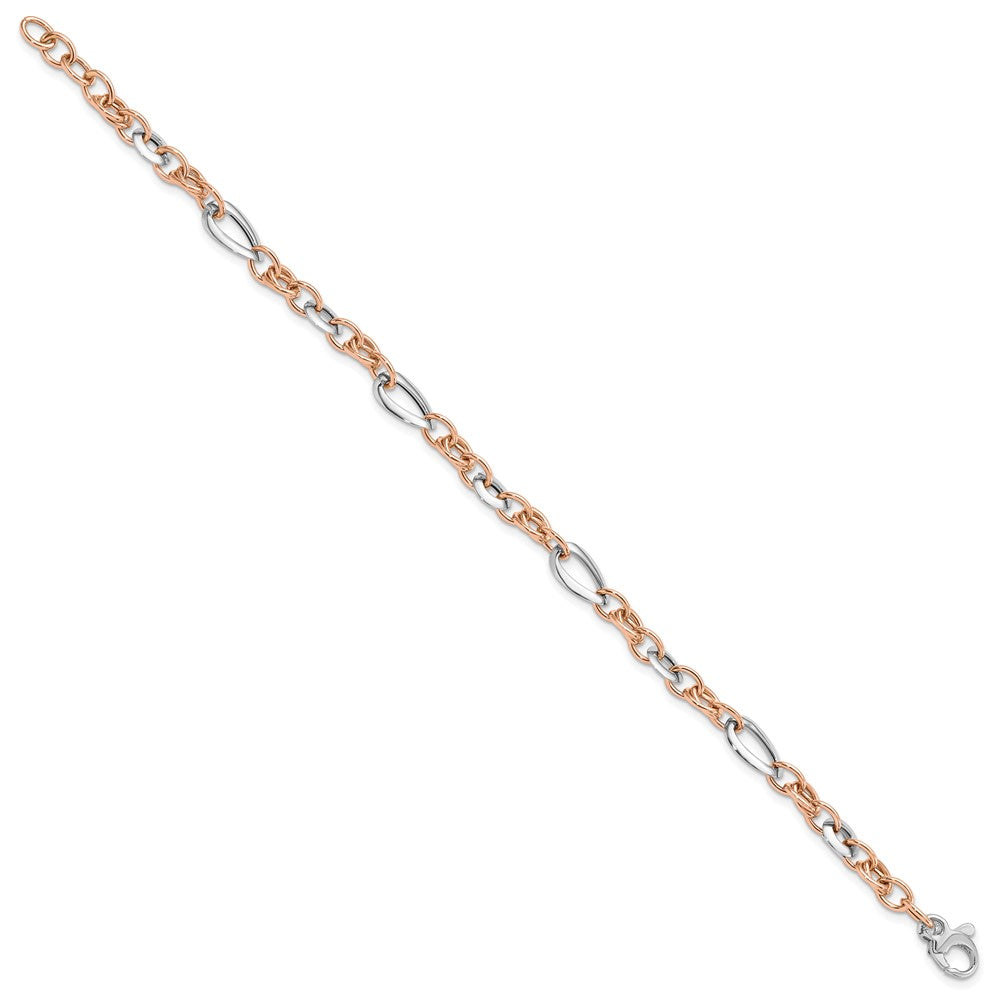 8 Inch 14K Two-Tone White And Rose Fancy Link Bracelet