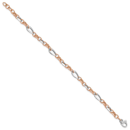 8 Inch 14K Two-Tone White And Rose Fancy Link Bracelet