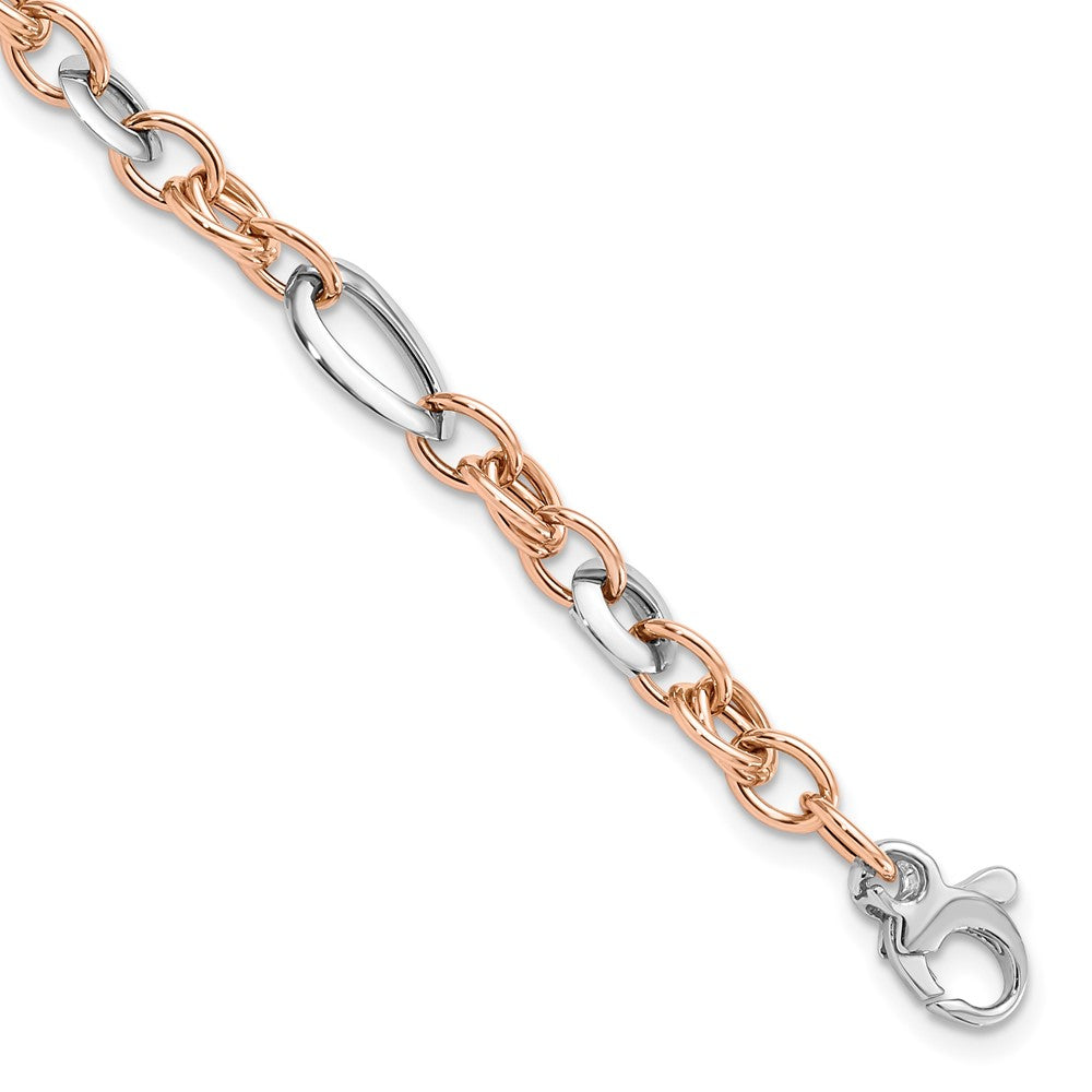 8 Inch 14K Two-Tone White And Rose Fancy Link Bracelet