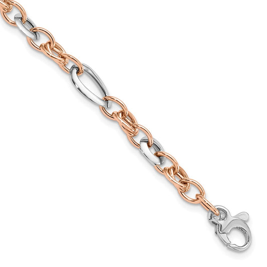 8 Inch 14K Two-Tone White And Rose Fancy Link Bracelet