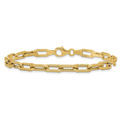 14K Yellow Gold Polished and Textured Fancy Link Bracelet