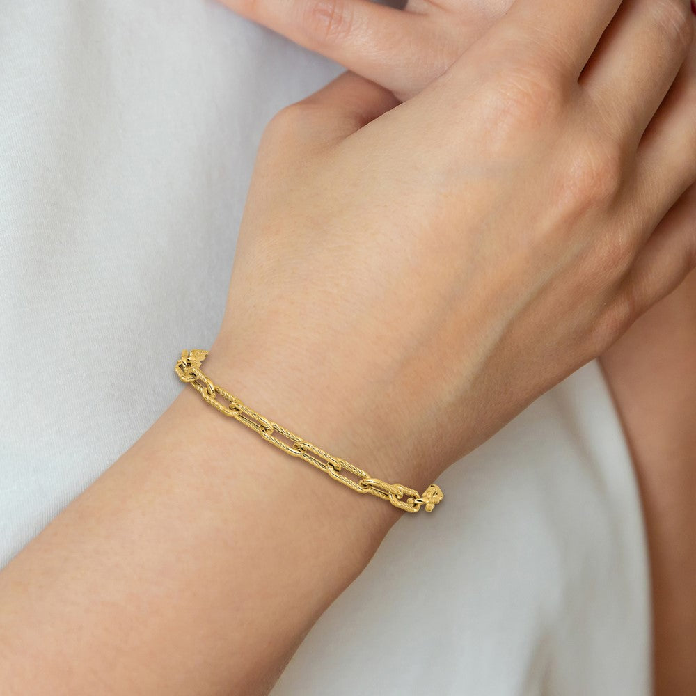 14K Yellow Gold Polished and Textured Fancy Link Bracelet