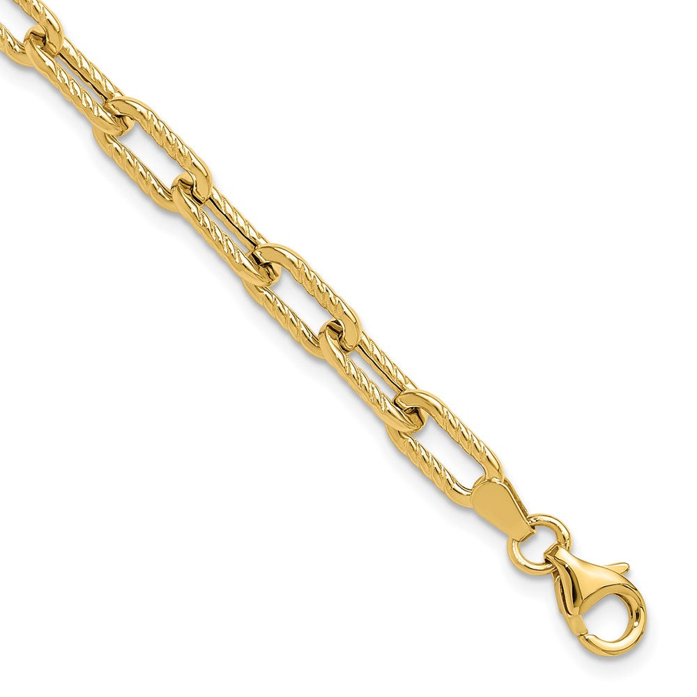 14K Yellow Gold Polished and Textured Fancy Link Bracelet