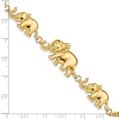 7 Inch 14K Graduated Elephant Bracelet