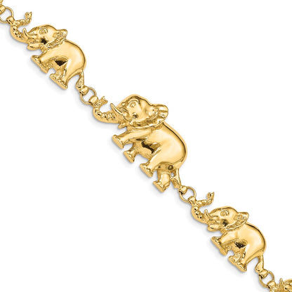 7 Inch 14K Graduated Elephant Bracelet