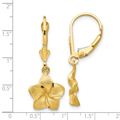 14K Yellow Gold Satin & Diamond-Cut Plumeria Dangle Leverback Earrings