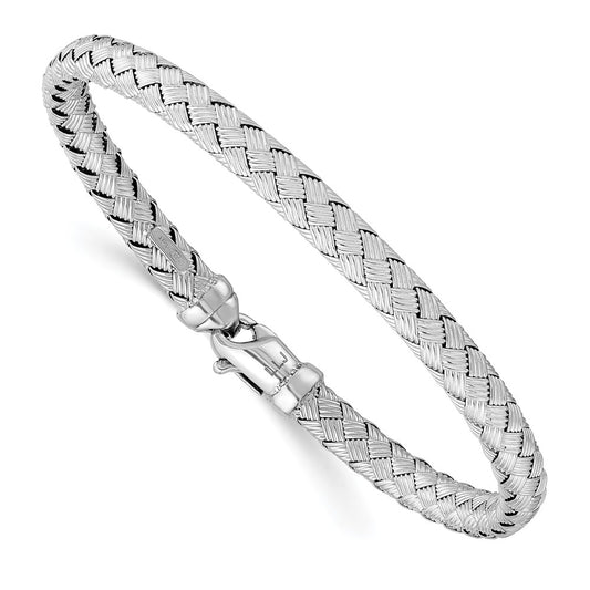 Sterling Silver Rhodium-Plated Weaved Bangle