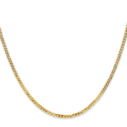 14K Yellow Gold 22 Inch 2.2mm Flat Beveled Curb With Lobster Clasp Chain Necklace
