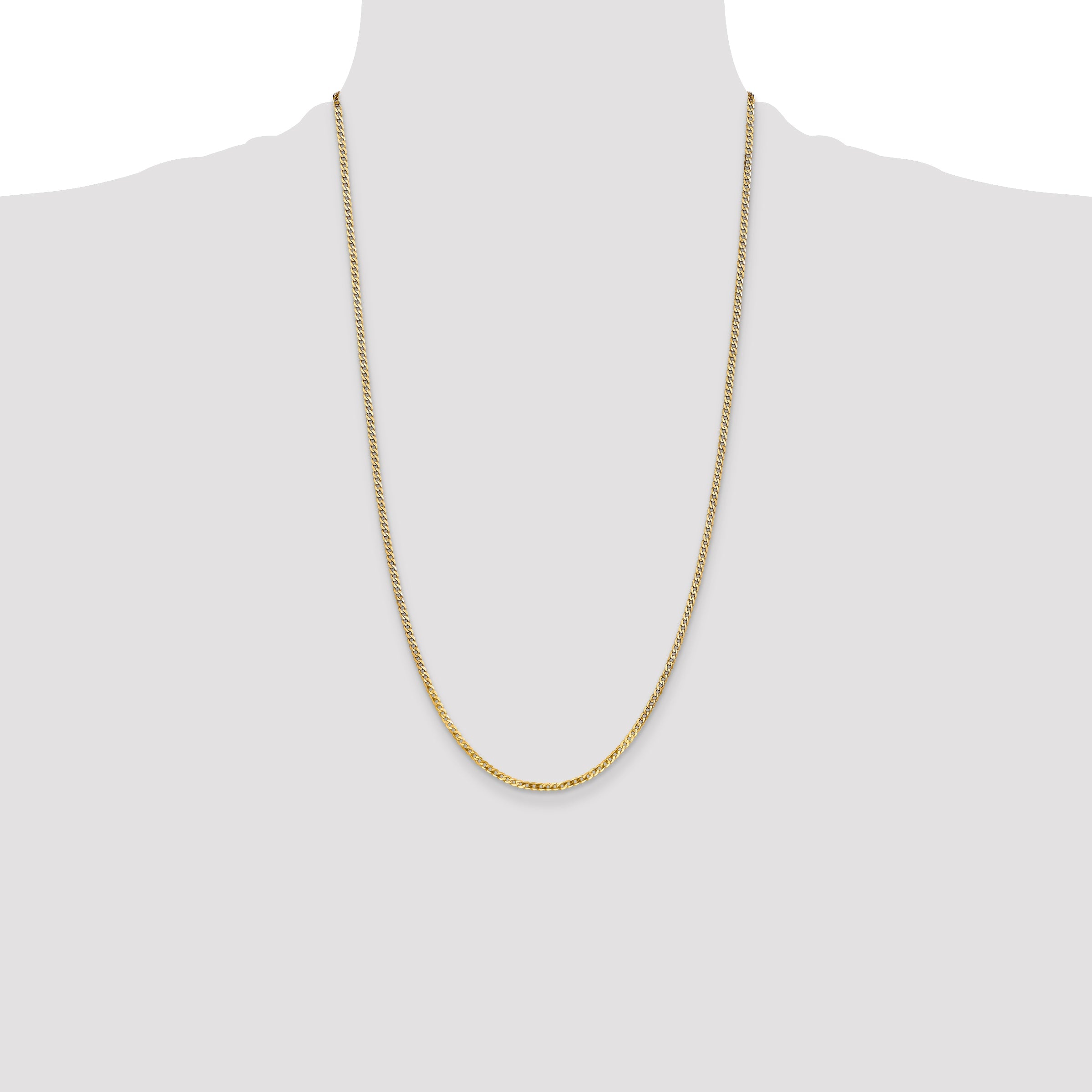 14K Yellow Gold 26 Inch 2.2mm Flat Beveled Curb With Lobster Clasp Chain Necklace