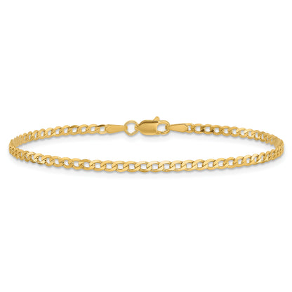14K Yellow Gold 8 Inch 2.2mm Flat Beveled Curb With Lobster Clasp Bracelet