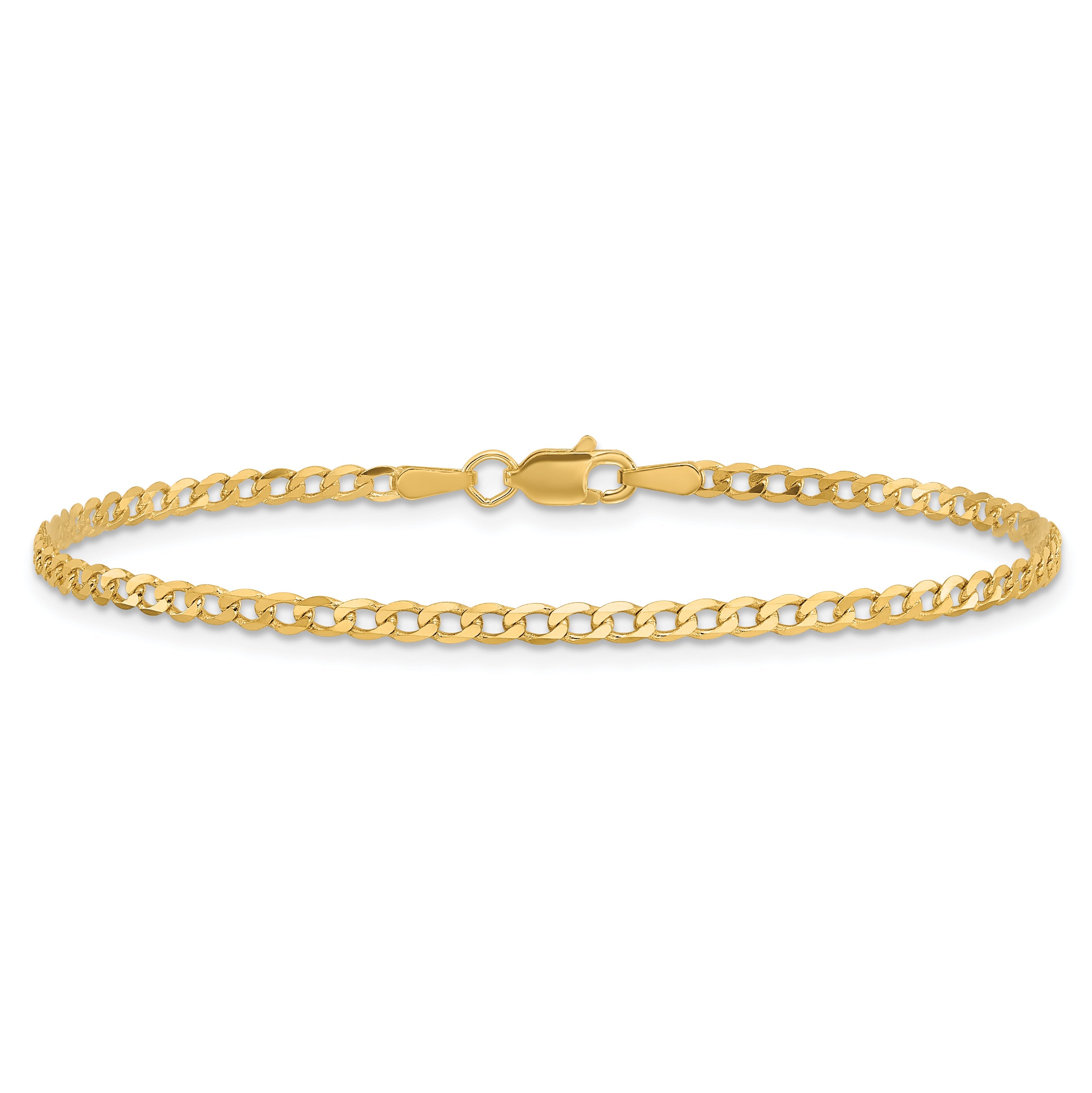 14K Yellow Gold 7 Inch 2.2mm Flat Beveled Curb With Lobster Clasp Bracelet