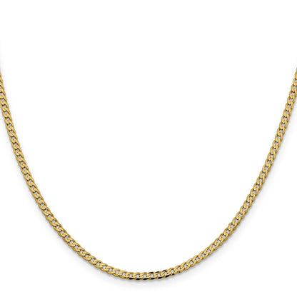 14K Yellow Gold 30 Inch 2.3mm Flat Beveled Curb With Lobster Clasp Chain Necklace