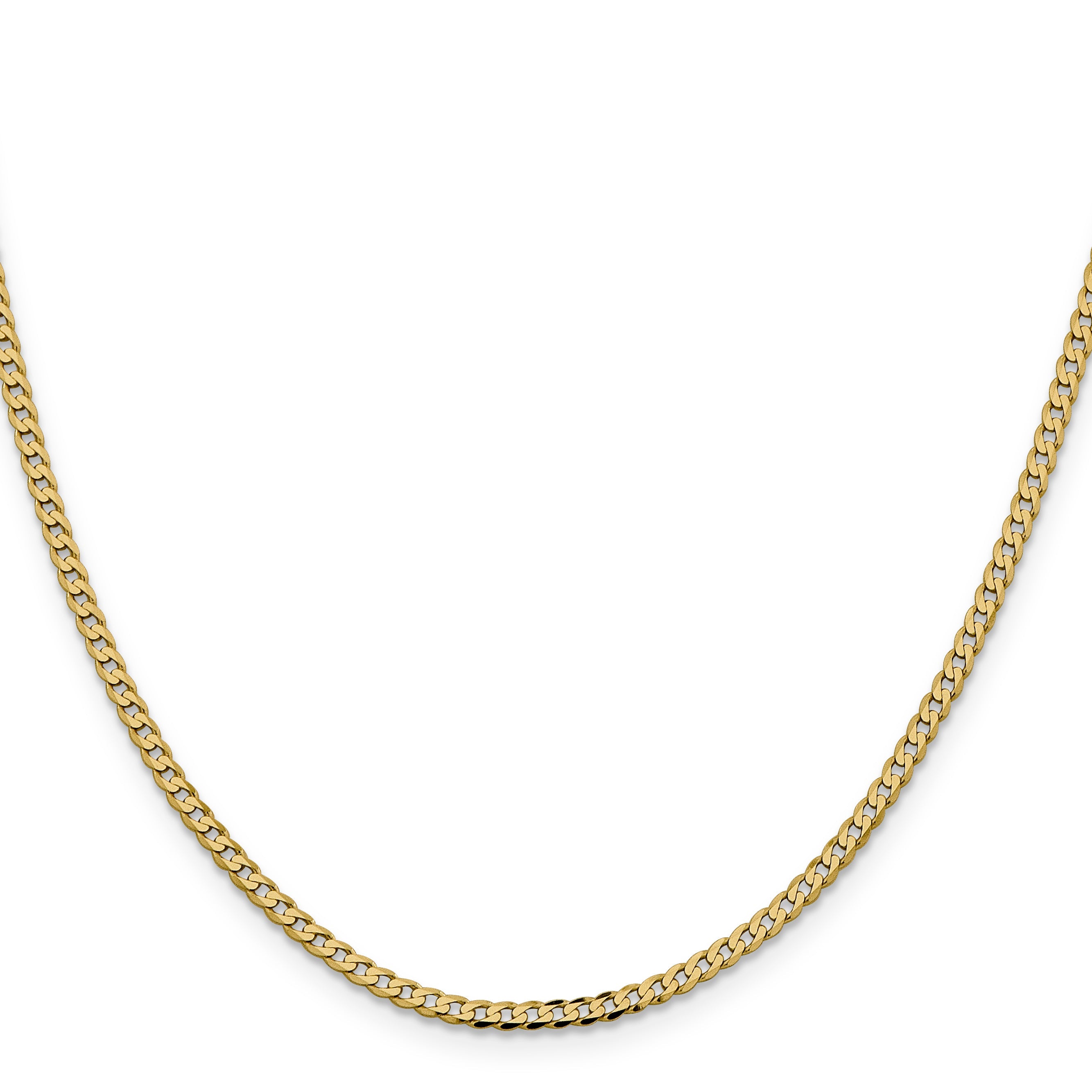 14K Yellow Gold 18 Inch 2.3mm Flat Beveled Curb With Lobster Clasp Chain Necklace
