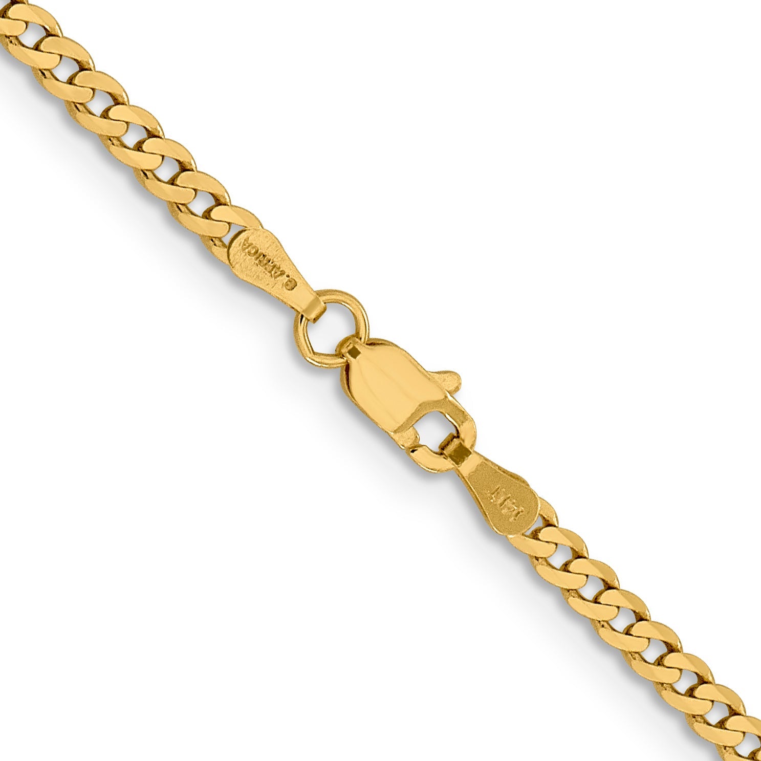 14K Yellow Gold 24 Inch 2.3mm Flat Beveled Curb With Lobster Clasp Chain Necklace