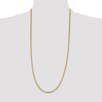 14K Yellow Gold 30 Inch 2.3mm Flat Beveled Curb With Lobster Clasp Chain Necklace