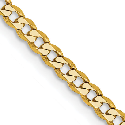 14K Yellow Gold 18 Inch 2.3mm Flat Beveled Curb With Lobster Clasp Chain Necklace